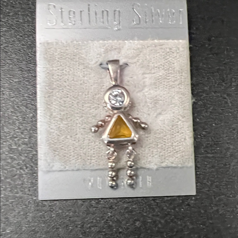 November Yellow Gemstone & CZ 925 Sterling Silver Female Pendant